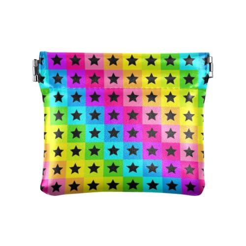 Münzgeldbörse aus Leder, Motiv: Neon-Sterne, Regenbogenfarben, bunt, kariert, modisch, für Damen, Herren, Reisen, Guarda, Monedas, Para Carro von SyXIOP