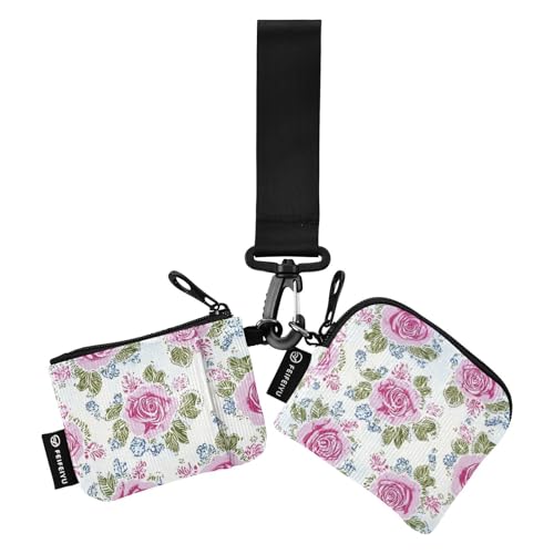 Münzgeldbörse für Damen, Retro-Stil, Motiv: antike Rosen, Pfirsichfarben, Kartenhalter, Mini-Mode-Ausweishalter, Schutz mit Schlüsselanhänger, für Arbeit, Reisen, 2 Packungen von SyXIOP