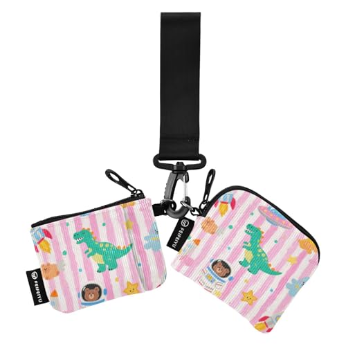 Mujer Para Geldbörse mit niedlichem Dinosaurier-Raketen-Design für Damen, minimalistischer Ausweishalter, Schutz mit Handgelenkschlaufe für Frauen, 2 Packungen von SyXIOP