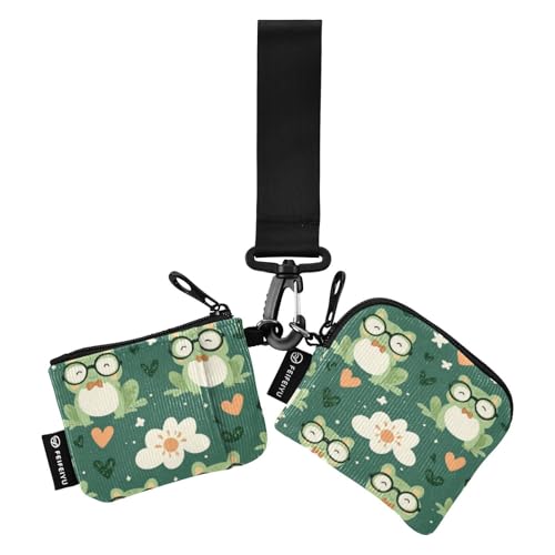 Mujer para Damen-Geldbörse mit niedlichem Frösch-Brille, klein, abnehmbar, Kreditkartenetui, Organizer mit Reißverschlussfach, Grün, 2 Packungen von SyXIOP