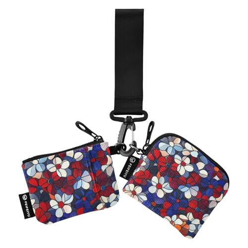 Mujer para tarjetas Münzbeutel für Damen, Motiv: rote und blaue Glasblumen, Kartenhalter, klein, tragbar, mit Schlüsselanhänger, 2 Stück von SyXIOP