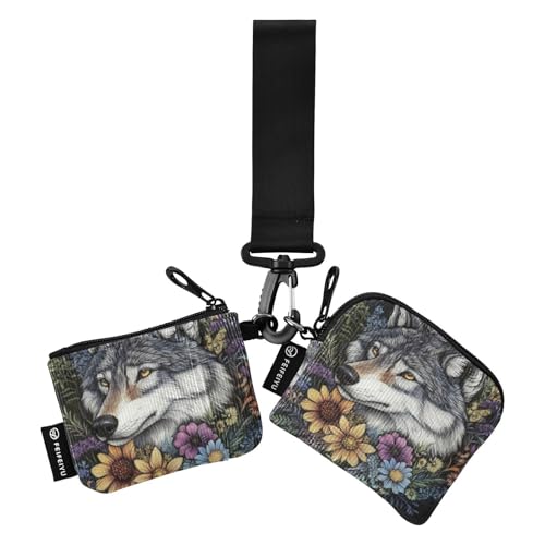 Mysterious Grey Wolf Dual Coin Purse Credit Card Holder Wallet Slim Detachable Change Purse Wallet with Wristlet Strap for Daily Use 2 Pcs tarjeteros para Mujer von SyXIOP