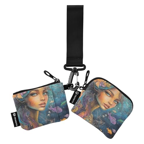 Mysterious and Beautiful Mermaid Damen Geldbörsen Kartenetuis Slim Portable Visitenkartenhalter mit Handgelenkschlaufe für Frauen 2 Stück estuche para tarjetas de credito von SyXIOP