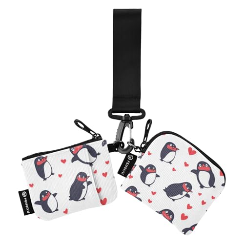 Naughty Animal Pinguin Simple Line Damen Kartenetuis Kleingeldhalter Mini Mode Reißverschluss Armband Geldbörse mit Armband für Frauen 2 Packungen von SyXIOP