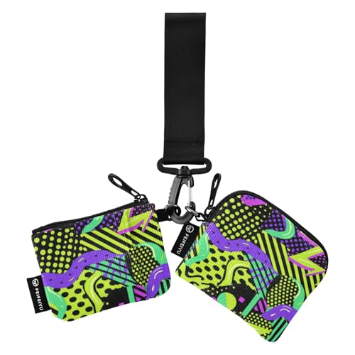 Neon-Farben, abstrakte Damen-Münzgeldbörse, Kartenetui, niedlich, modisch, mit Schlüsselanhänger, für Arbeit, Reisen, 2 Stück von SyXIOP