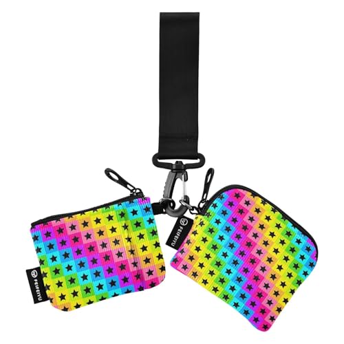 Neon Stars Rainbow Colorful Plaid Damen Münzgeldbörsen Kartenetuis Mini Fashion Identity Card Protector with Keychain for Women 2 Packs monedero para tarjetas de credito von SyXIOP