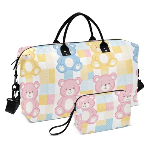 Niedliche Bären, dekorative Gepäcktasche, Reisetasche, Turnbeutel mit Kulturbeutel für Geschäftsreisen, wasserdicht, Pastellfarben Niedliche Bären, dekorative Gepäcktasche, Reisetasche, Turnbeutel mit Kulturbeutel für Geschäftsreisen, wasserdicht, Pastellfarben von SyXIOP