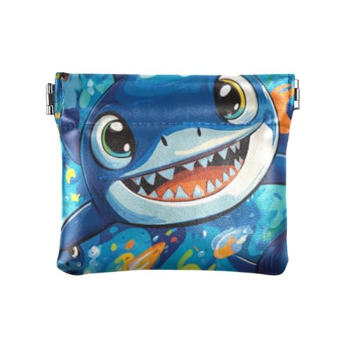 Niedliche Cartoon-Geldbörse aus Leder, Motiv: blauer Hai, einzigartige Tasche, Geldbörse, Make-up-Tasche für Männer und Frauen, Reisen, Bolsa Pequena Para Monedas von SyXIOP