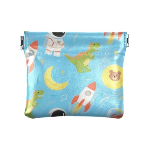 Niedliche Cartoon-blaue Raketen, Astronaut, Dinosaurier, modisch, Damen, Leder, Münzgeldbörse, ausgefallene persönliche Gegenstände, Organizer für Frauen, mondero para cambio von SyXIOP