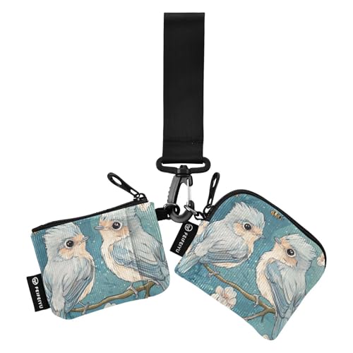 Niedliche getuftete Meisenvögel, blau, Damen-Münzbeutel, Kartenhalter, dünn, flach, Karten-Organizer, Geldbörse mit Handgelenkschlaufe für Damen, 2 Packungen Niedliche getuftete Meisenvögel, blau, Damen-Münzbeutel, Kartenhalter, dünn, flach, Karten-Organizer, Geldbörse mit Handgelenkschlaufe für Damen, 2 Packungen von SyXIOP