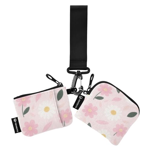Niedliche rosa-weiße Gänseblümchen-Geldbörse mit zwei Handgelenken, dünn, flach, Reißverschluss, Handgelenktasche mit Reißverschlusstasche für den täglichen Gebrauch, 2 Stück von SyXIOP