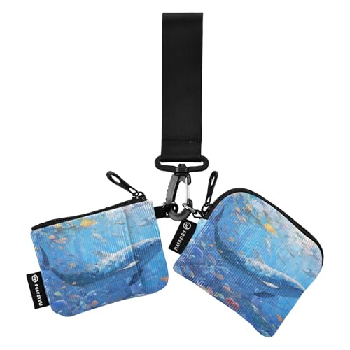 Ölgemälde des Ozeans Tiere, Damen-Geldorganizer, dünn, flach, Reißverschluss, Handgelenktasche mit Schlüsselanhänger, für Damen, 2 Packungen von SyXIOP