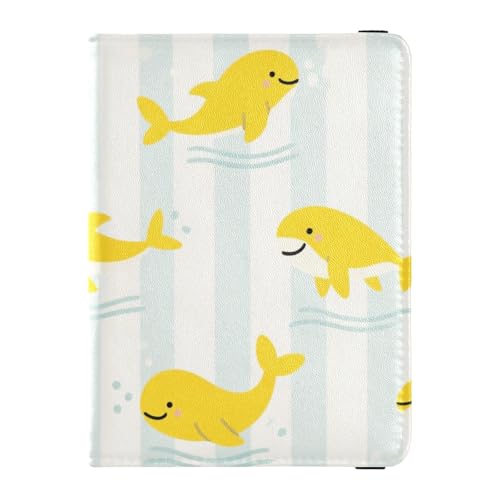 Ocean Animal Wal Gelb Streifen Leder Wasserdicht Reisepasshülle für Reisen Impfkartenhalter Hülle Combo Kartenhalter Reisepasshülle für Männer Wasserdicht von SyXIOP