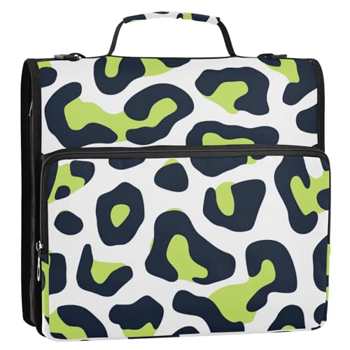 Ordner-Organizer mit 3 Ringen, Leopardenmuster, Limettengrün und Marineblau, 3,8 cm, mit Griff und abnehmbarem Schultergurt, leicht zu transportieren, geeignet für Mittelschule Ordner-Organizer mit 3 Ringen, Leopardenmuster, Limettengrün und Marineblau, 3,8 cm, mit Griff und abnehmbarem Schultergurt, leicht zu transportieren, geeignet für Mittelschule von SyXIOP