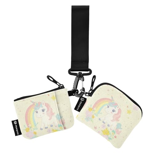 Pastell Rainbow Dreamy Unicorns Damen Dual Wallets Visitenkartenetuis Mini Mode Geld Organizer mit Schlüsselanhänger für Arbeit Reisen 2 Stück Porta Tarjetas de crédito von SyXIOP