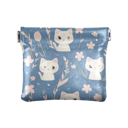 Pfirsichfarbene süße weiße Katzen Frühling Blau Mode Damen Leder Münzgeldbörse einzigartige Mini-Make-up-Tasche für Frauen monederos de Mujer para monedas von SyXIOP