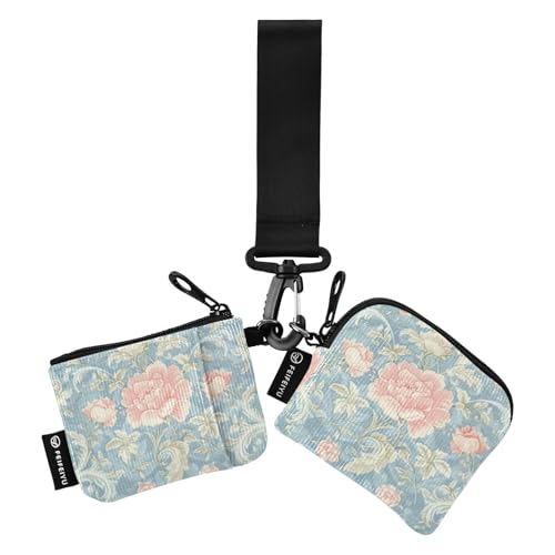 Pink Retro Blumen Damen Kartenetuis Kleingeldhalter Dünn Flach Karte Geld Halter mit Schlüsselanhänger für den täglichen Gebrauch 2 Packungen Fall para tarjetas de credito von SyXIOP
