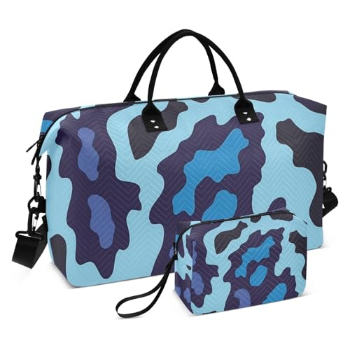 PowderBlue Camouflage Leopard Print Dekorative Wochenendtasche Reise Übernachtungstasche Sporttasche Turnbeutel mit Kulturbeutel für Reisen 2-teiliges Set Bolso de para Hombre von SyXIOP