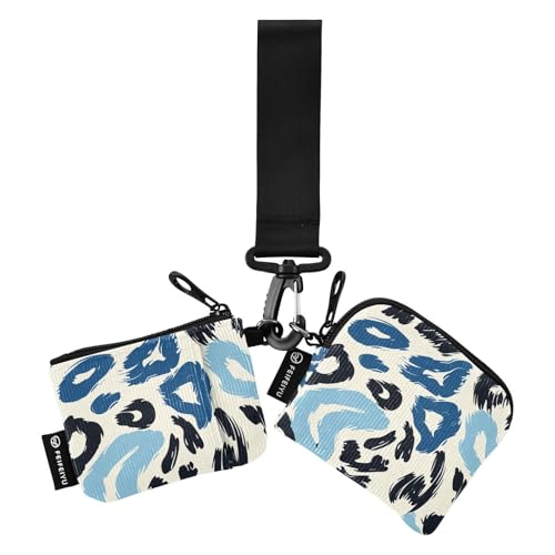 PowderBlue Damen-Münzgeldbörsen mit Leopardenmuster, Kartenetui, klein, tragbar, Kartenetui, Geldorganizer mit Schlüsselanhänger für Frauen, 2 Packungen von SyXIOP