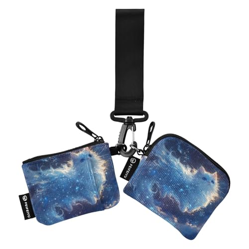 Primitive Blue Bohemian Cat Dual Wristlet Wallets for Women Minimalist ID Card Protector with Zipper Coin Pocket for Ladies 2 Pcs tarjeteros para Mujer von SyXIOP