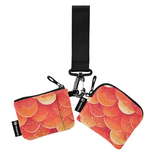Red Fish Scale Sparkling Damen Dual Wallets Visitenkartenetuis Slim Abnehmbare Geld Organizer mit Schlüsselanhänger für Damen 2 Packungen billetera de Mujer para tarjetas von SyXIOP