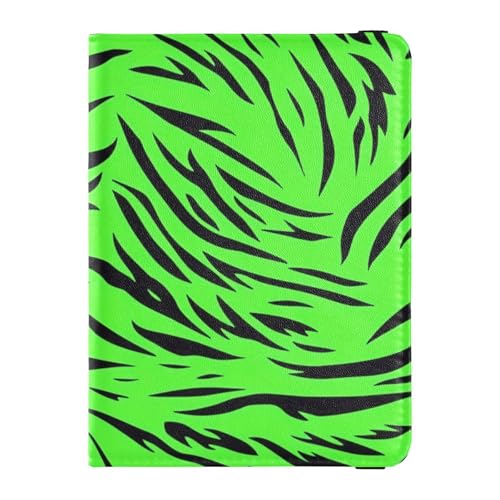 Reisepasshülle aus Leder mit fluoreszierendem grünem Tigerfell-Textur, für Reisen, Damen, Impfhülle, Schutzhülle, Reisedokumente, Geldbörse für Herren, wasserdicht von SyXIOP