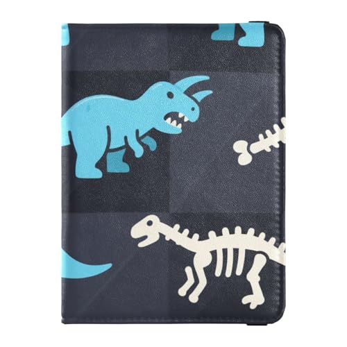 Reisepasshülle mit Tiermotiv und Dinosaurierschädel aus blauem Leder, für Reisen, Impfhülle, Brieftasche, Reisepasshülle für Damen, wasserdicht Reisepasshülle mit Tiermotiv und Dinosaurierschädel aus blauem Leder, für Reisen, Impfhülle, Brieftasche, Reisepasshülle für Damen, wasserdicht von SyXIOP