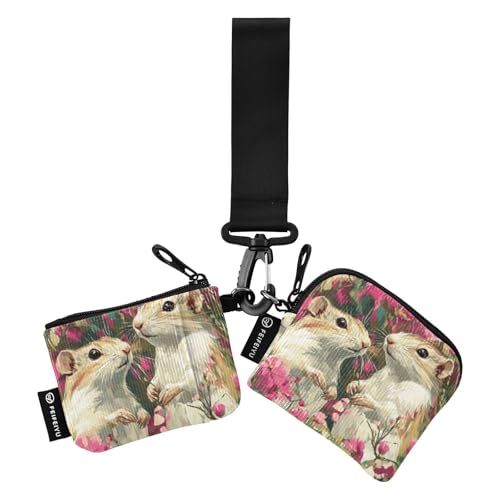 Rennmaus Okra Kartenetuis für Damen, Motiv: rote Blumen, Kleingeldfach, abnehmbar, mit Schlüsselanhänger, für den täglichen Gebrauch, 2 Stück, Recto Verso von SyXIOP