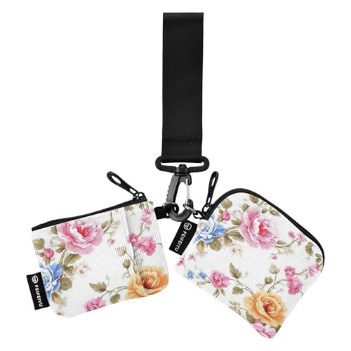 Romantische blaue und rosa Rosen Damen Geldbörsen Kartenetuis kompakte Größe Münzgeldbörse Kleingeldhalter mit Schlüsselanhänger für Arbeit Reisen 2 Stück von SyXIOP