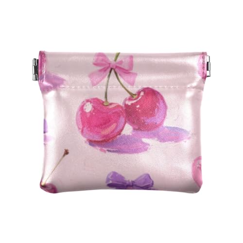 Rosa Kirschschleife Mode Damen Leder Münzgeldbeutel Tragbare Tasche Geldbörse Make-up Tasche für Frauen Mini Monedas von SyXIOP