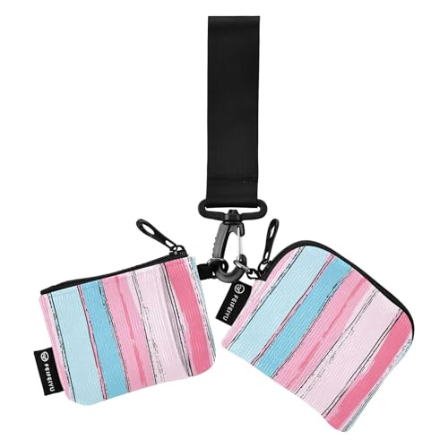 Rosa und Hellblau gestreifte Muster Kunst Damen Münzgeldbörsen Kartenetuis minimalistische Kreditkartenetui mit Schlüsselanhänger für den täglichen Gebrauch 2 Stück de credito para Hombre von SyXIOP