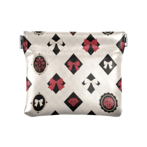 Rot-schwarze Schleife, Schachbrettmuster, modische Damen-Geldbörse aus Leder, dekorative Karte, Schlüssel, Organizer für Männer und Frauen, Reisen, Bolsa Pequena Para Monedas von SyXIOP