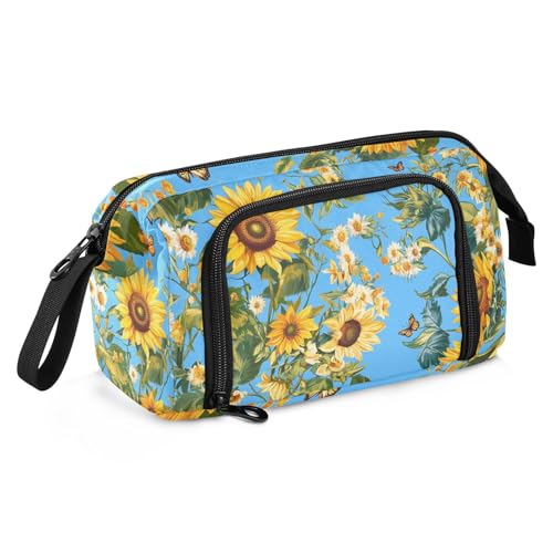 Rustikales Federmäppchen, Sonnenblumengelb, großes Fassungsvermögen, Federmäppchen mit Reißverschluss, für Mädchen, Mittelschule von SyXIOP