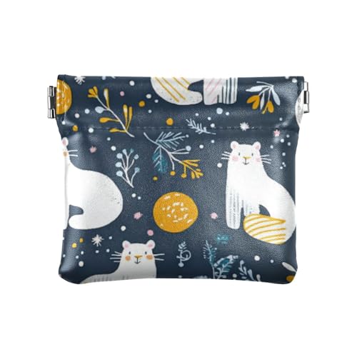 Schlichte Cartoon-weiße Katzen, Safari-Mode, Damen, kleine Leder-Münzgeldbörse, niedliche Karten-Schlüssel-Organizer für Männer und Frauen, Reisen von SyXIOP