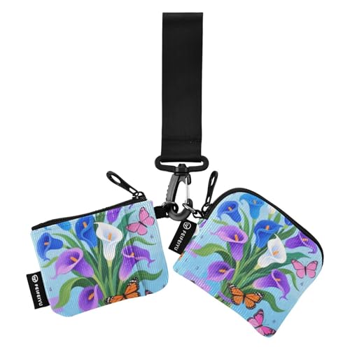 Schöne blau-violette Calla-Lilien-Doppel-Münzgeldbörse, Kreditkartenetui, großes Fassungsvermögen, Visitenkartenhalter mit Handgelenkschlaufe für Damen, 2 Packungen de Mujer para tarjetas Schöne blau-violette Calla-Lilien-Doppel-Münzgeldbörse, Kreditkartenetui, großes Fassungsvermögen, Visitenkartenhalter mit Handgelenkschlaufe für Damen, 2 Packungen de Mujer para tarjetas von SyXIOP