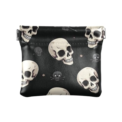 Schwarze Totenköpfe Halloween Mode Damen Kleine Leder Münzgeldbörse Praktische Mini Kartenhalter Geldbörse für Frauen Monedero Para Hombre von SyXIOP