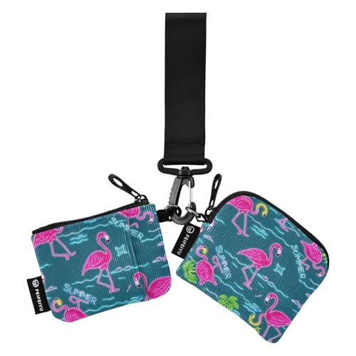 Sommer Neon Flamingo Kokosnussbaum Blau Damen Münzgeldbörsen Kartenetuis Slim Abnehmbare Kleingeld Geldbörse Schlüsselhalter mit Reißverschluss Münzfach für Frauen 2 Packungen de Mujer para tarjetas von SyXIOP