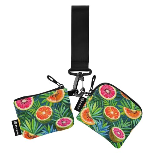 Sommerfarbene hawaiianische Obst-Münztaschen für Damen, Kartenhalter, klein, abnehmbar, mit Schlüsselanhänger, für Damen, 2 Packungen von SyXIOP
