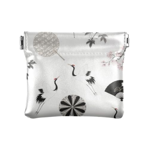 Soporte de Monedas Para Damen-Geldbörse aus Leder mit grauem Kranich und Blume, ausgefallener Schmuck-Organizer von SyXIOP