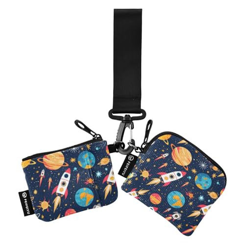 Space Rockets Planets Dual Coin Purse Credit Card Holder Wallet Cute Fashion Change Purse Key Holder with Zipper Coin Pocket for Woman 2 Packs Wallet para tarjetas de Mujer von SyXIOP