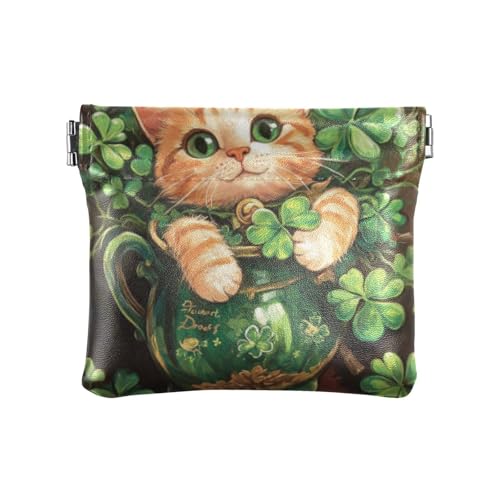 St. Patrick's Day Geldbörse mit brauner Katze, modisch, klein, Leder, tragbar, Kleingeldbörse mit Verschluss, für Damen, Monedas von SyXIOP