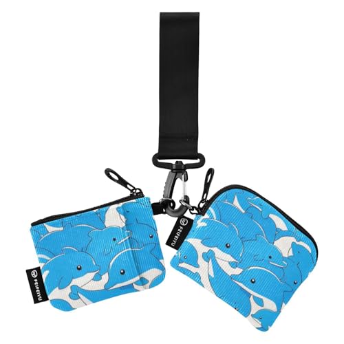 Süße Cartoon-Delfin-Damen-Brieftaschen, Kartenetui, schlank, tragbar, mit Schlüsselanhänger, für den täglichen Gebrauch, 2 Packungen von SyXIOP