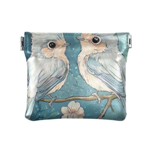 Süße getuftete Meise Vögel Blau Mode Damen Kleine Leder Münzgeldbörse Geldbörse Geldbörse Wasserdicht Mini Münzbörse Beutel für Männer Frauen Reise Bolsitas Para von SyXIOP