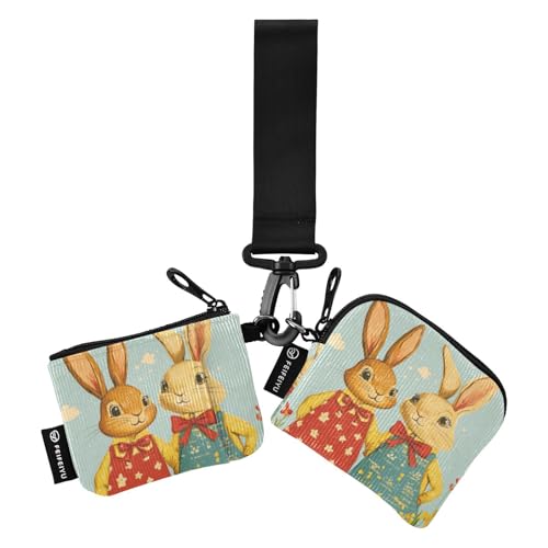 Süße weiße Hasenblüte Ostern Dual Wristlet Portemonnaie für Frauen Slim Portable Schlüsselanhänger Geldbörse Wechselgeldbörse mit Schlüsselanhänger für den täglichen Gebrauch, 2 Packungen de Mujer von SyXIOP