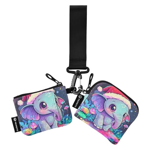 Süßer Frohe Weihnachten weißer Elefant Damen Geldbörsen Kartenetuis klein abnehmbar Geld Organizer mit Armband für Arbeit Reisen 2 Stück Recto Verso von SyXIOP