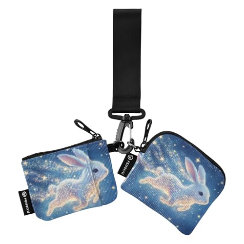 Süßes weißes Zwergkaninchen für Damen, Münzgeldbörsen, Kartenetui, klein, abnehmbar, Kartenetui, Geldorganizer mit Schlüsselanhänger für Frauen, 2 Packungen de credito para Hombre von SyXIOP