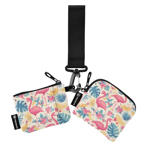 Summer Pink Flamingos Fruit Party Dual Wristlet Wallets for Women Large Capacity ID Card Protector with Zipper Coin Pocket for Women 2 Packs monedero y tarjetero para Mujer von SyXIOP