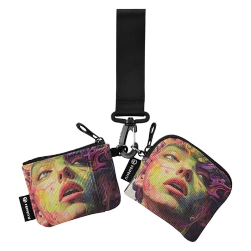 Surrealer Stil Mädchen Damen Kartenetuis Kleingeldhalter Kleingeld Halter Klein Tragbar Reißverschluss Armband Geldbörse mit Schlüsselanhänger für Frauen 2 Stück von SyXIOP