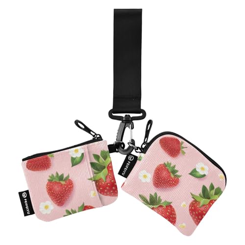 Sweet Strawberries Fruit Red Dual Wristlet Wallets for Women Large Capacity Zipper Coin Purse Wallet with Zipper Coin Pocket for Lady 2 Packs portatarjetas para von SyXIOP