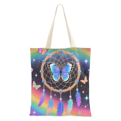 SyXIOP Bohème-Regenbogen-Traumfänger-Tragetasche mit Griffen, süße Tragetasche, Segeltuch-Tragetasche für Reisen, Bolsa de Lona SyXIOP Bohème-Regenbogen-Traumfänger-Tragetasche mit Griffen, süße Tragetasche, Segeltuch-Tragetasche für Reisen, Bolsa de Lona von SyXIOP